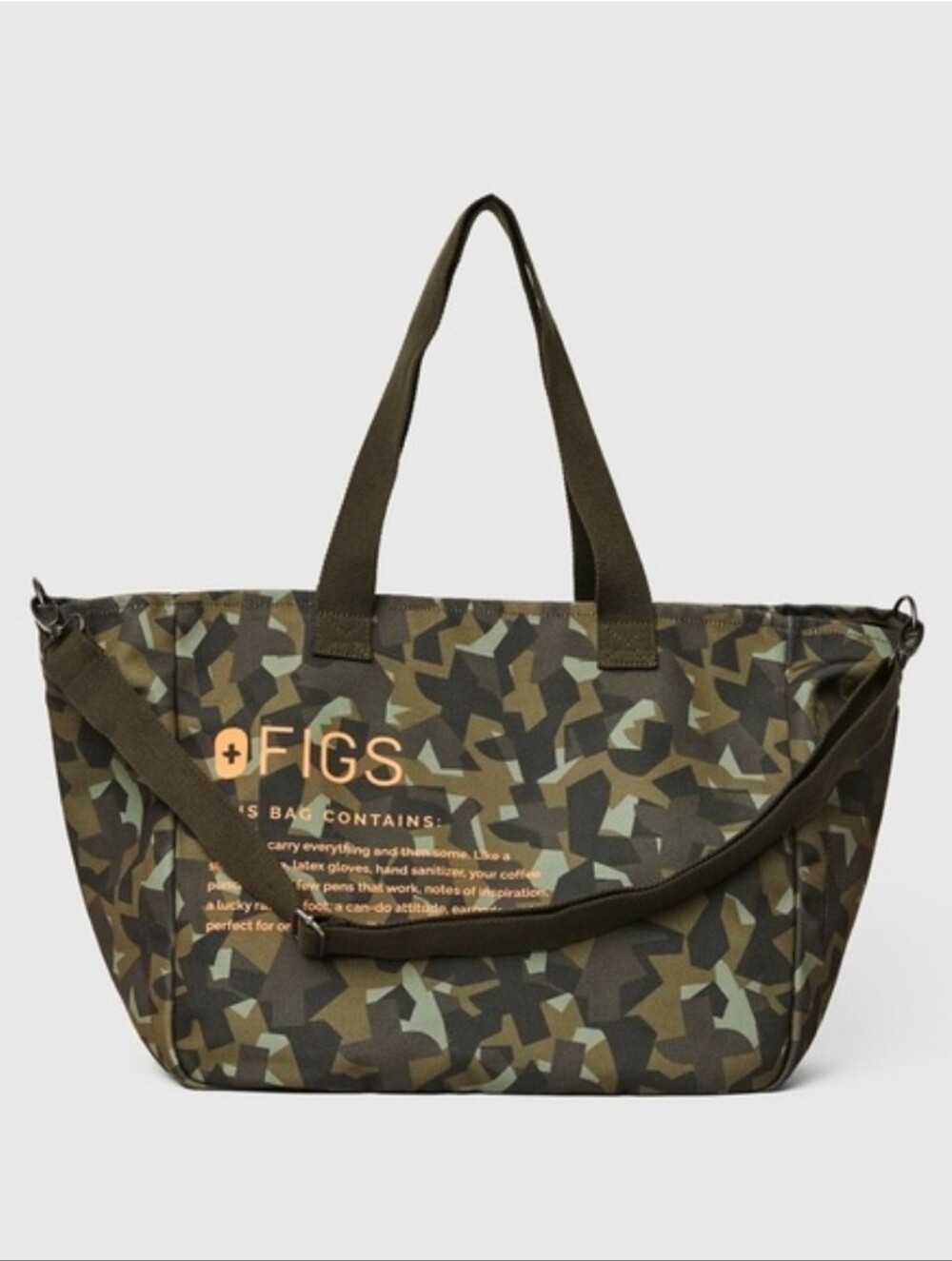 FIGS Camo FREEx Canvas Weekender Tote Bag - Martini Olive